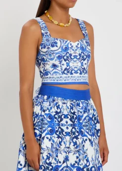 Miriam printed linen-blend cropped top