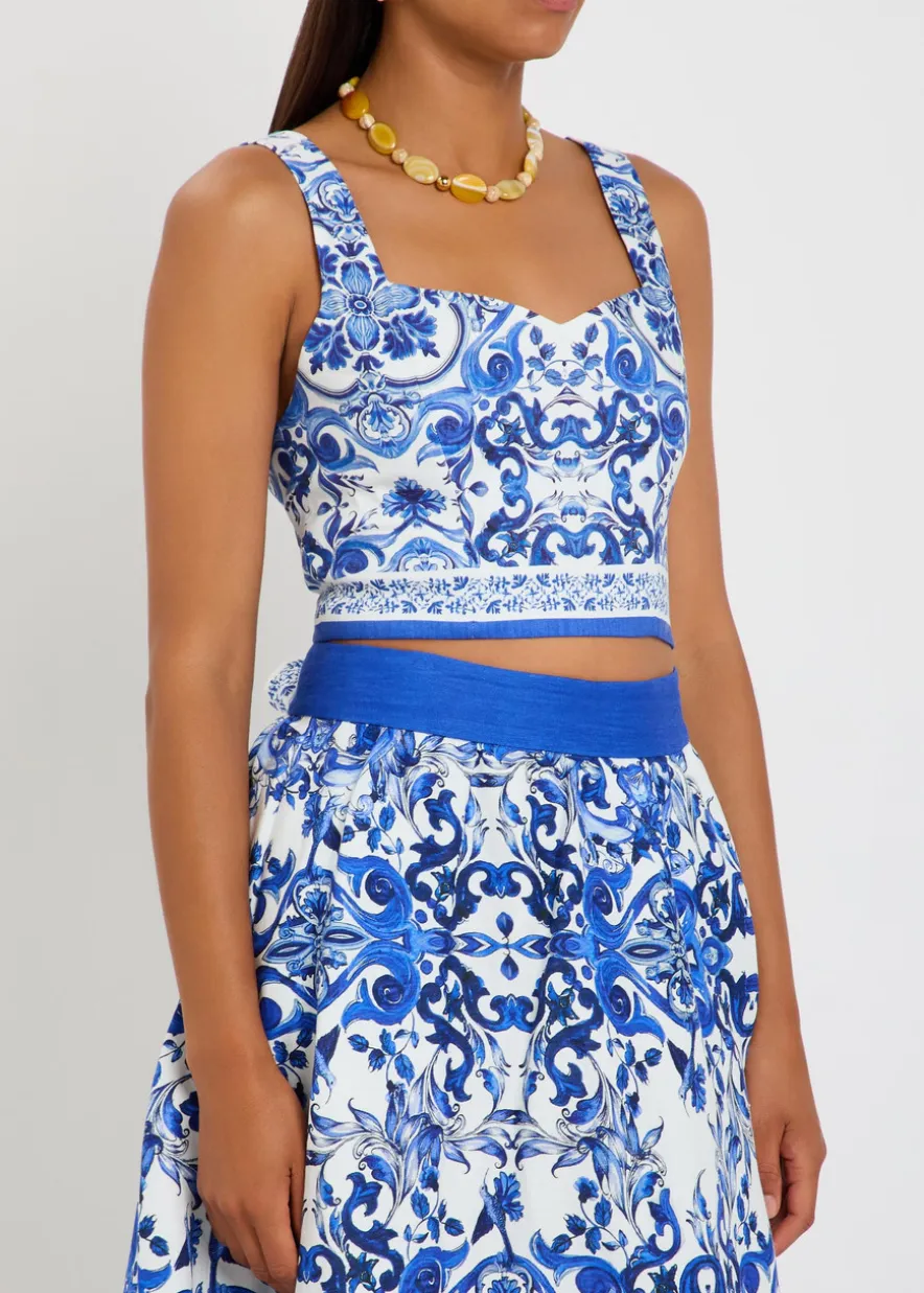 Miriam printed linen-blend cropped top