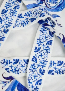 Miriam printed linen-blend cropped top