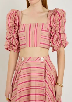 Misia striped puff sleeve cotton top