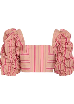 Misia striped puff sleeve cotton top