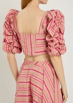 Misia striped puff sleeve cotton top