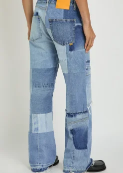 Mixed-denim straight-leg jeans
