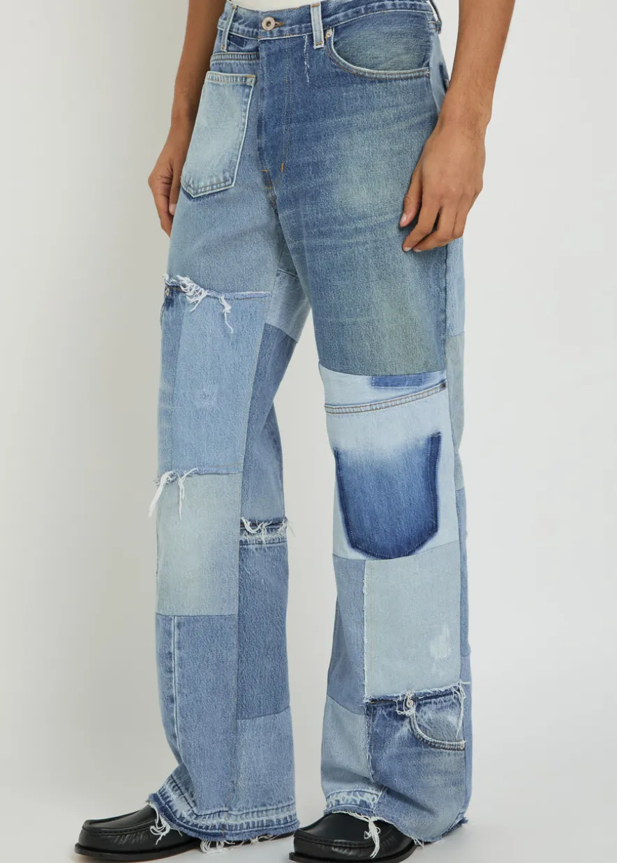 Mixed-denim straight-leg jeans