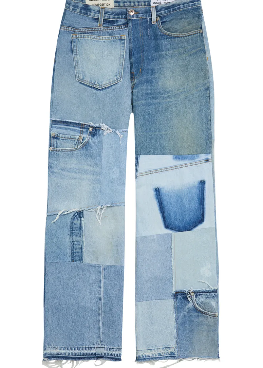 Mixed-denim straight-leg jeans