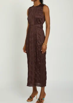 Mizu belted plissé midi dress