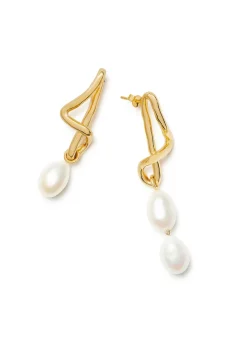 Molten asymmetric 18kt gold-plated earrings