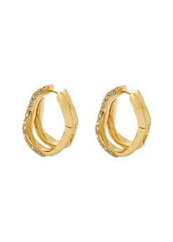 Molten snow 18ct gold-plated double medium hoop earrings