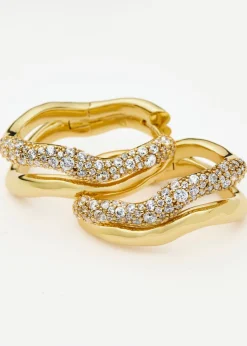 Molten snow 18ct gold-plated double medium hoop earrings