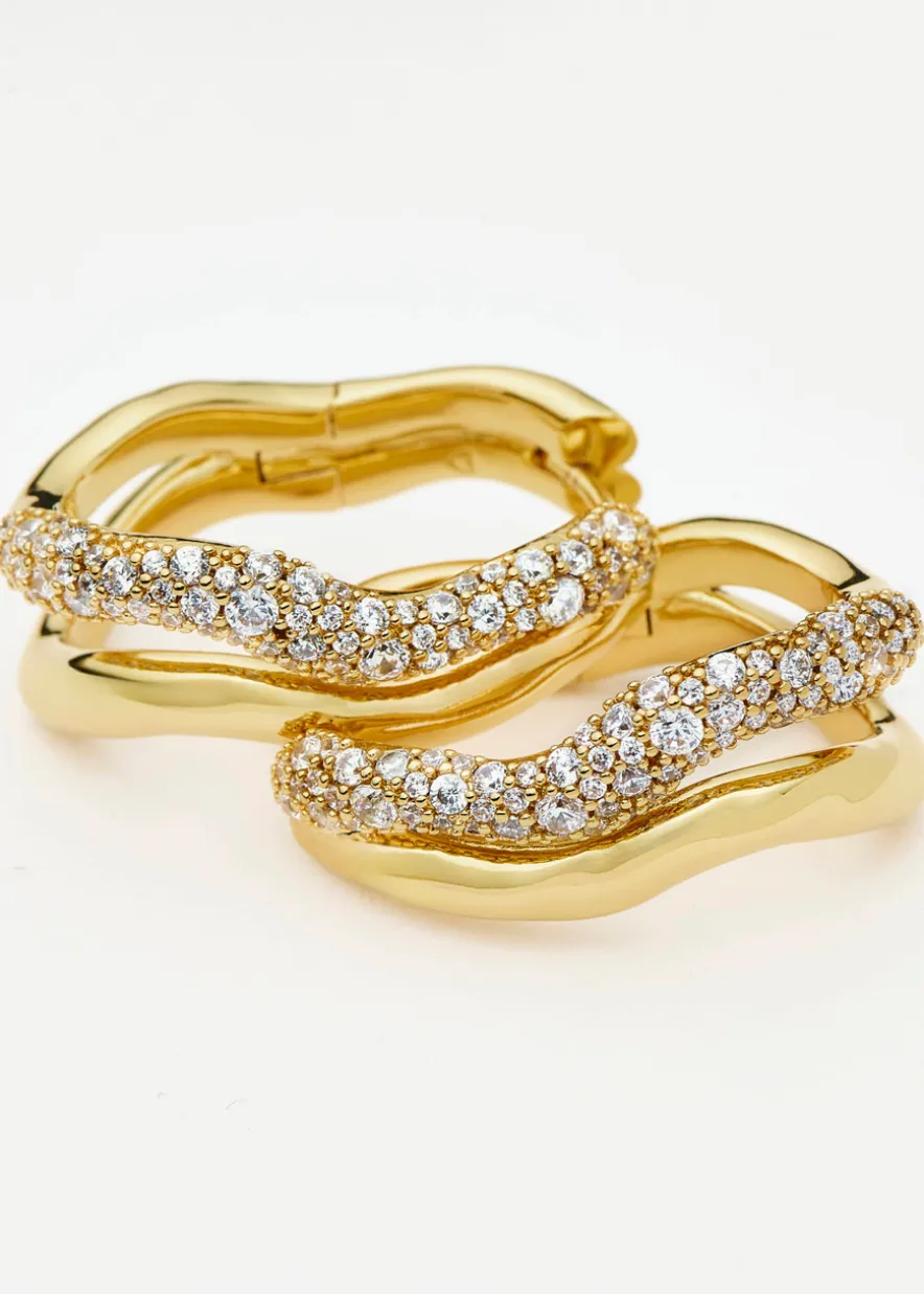 Molten snow 18ct gold-plated double medium hoop earrings