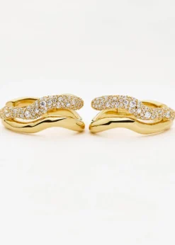 Molten snow 18ct gold-plated double medium hoop earrings
