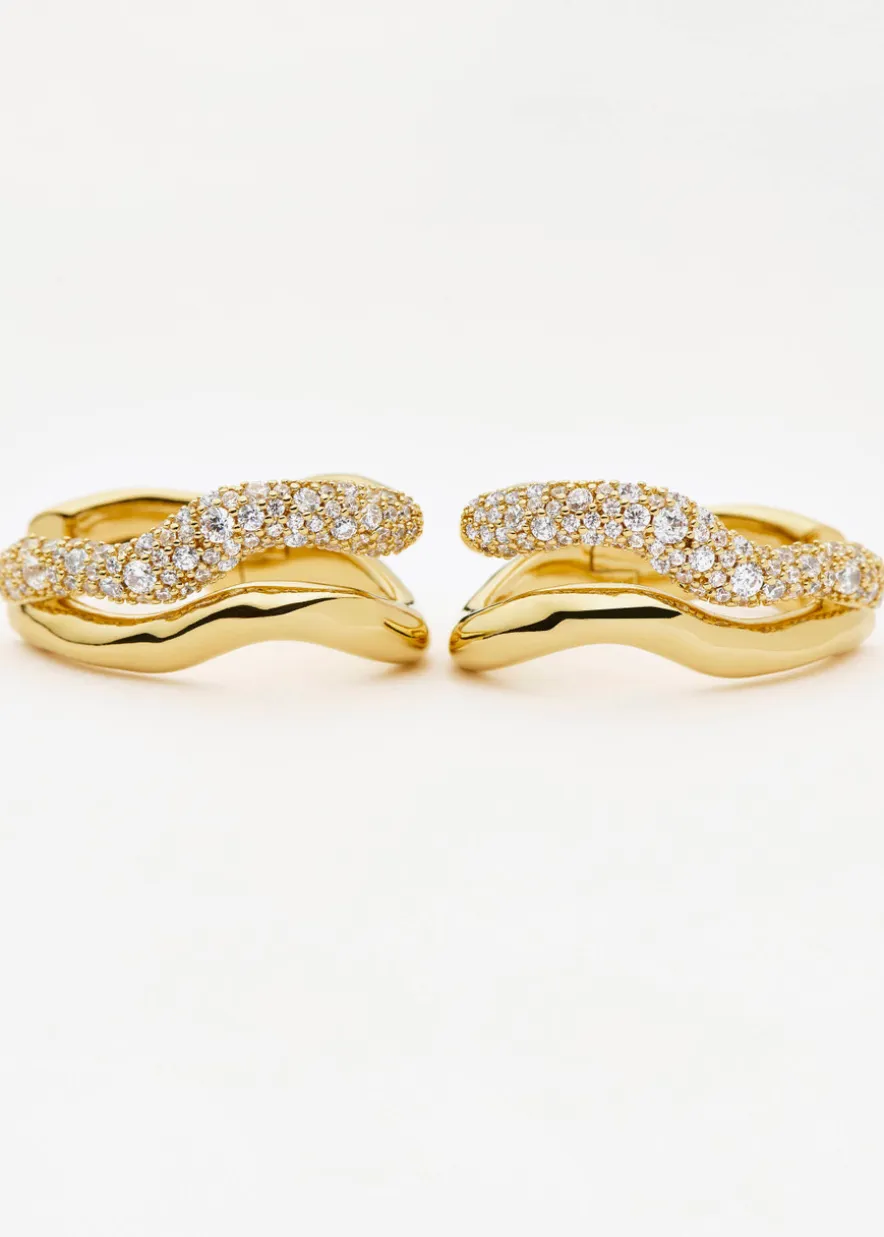Molten snow 18ct gold-plated double medium hoop earrings