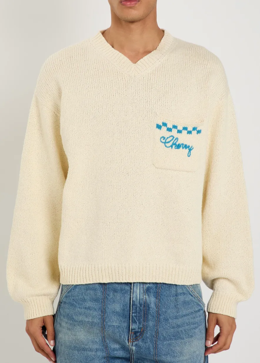 Motors embroidered knit jumper