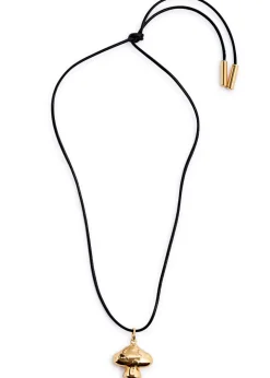 Mushroom 24kt gold-plated leather cord necklace