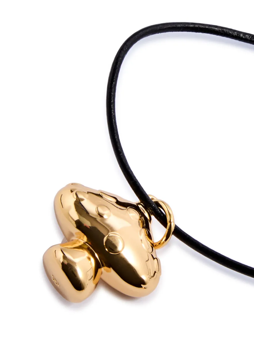 Mushroom 24kt gold-plated leather cord necklace