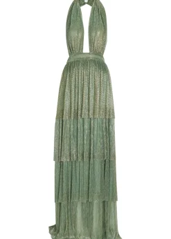 Nammos halterneck metallic-mesh maxi dress