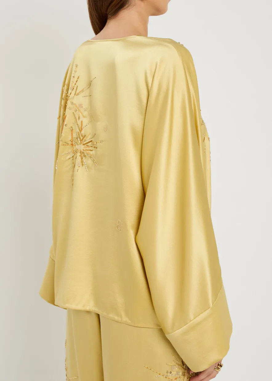 Naomi embellished stretch-silk blouse