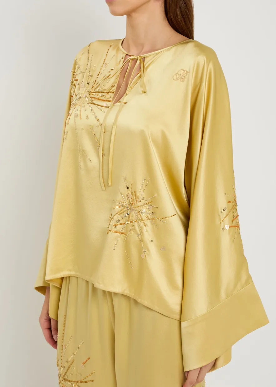 Naomi embellished stretch-silk blouse