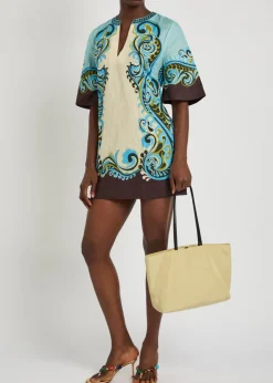 Natalia printed belted linen mini dress