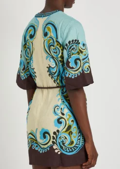 Natalia printed belted linen mini dress