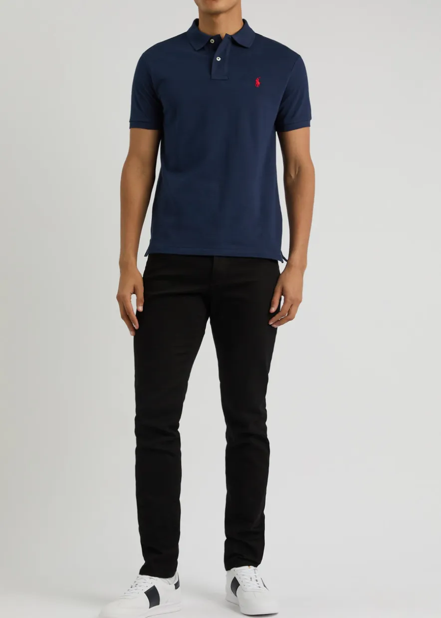 Navy slim piqué cotton polo shirt