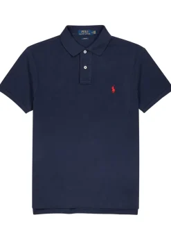 Navy slim piqué cotton polo shirt