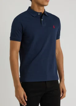 Navy slim piqué cotton polo shirt