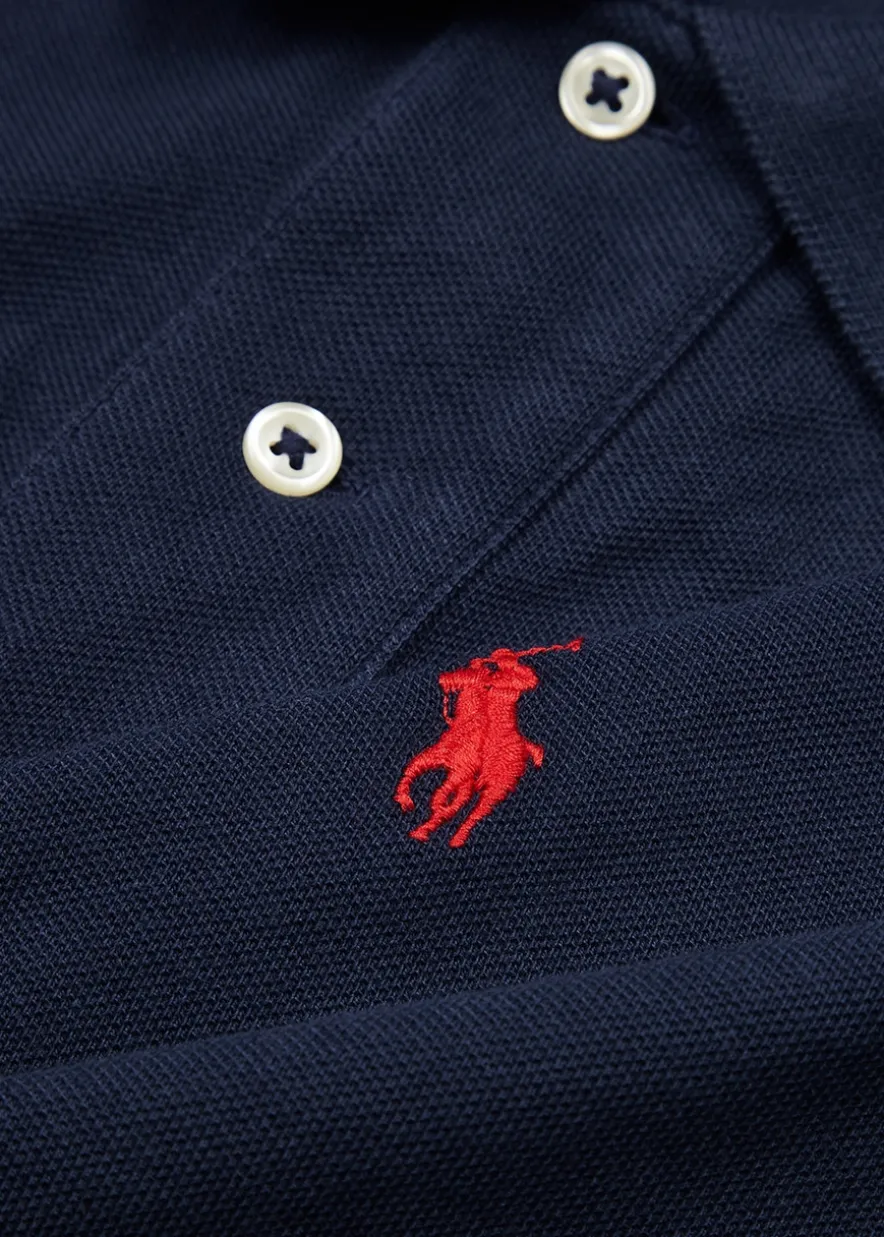 Navy slim piqué cotton polo shirt