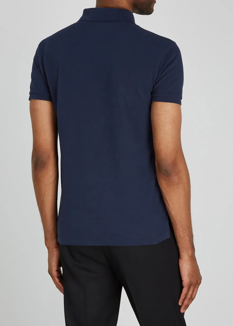 Navy slim piqué cotton polo shirt