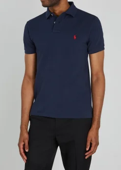 Navy slim piqué cotton polo shirt