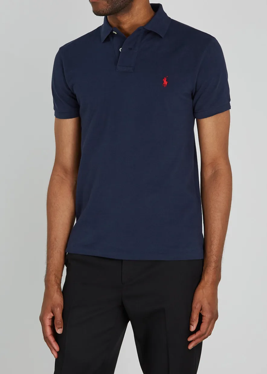 Navy slim piqué cotton polo shirt