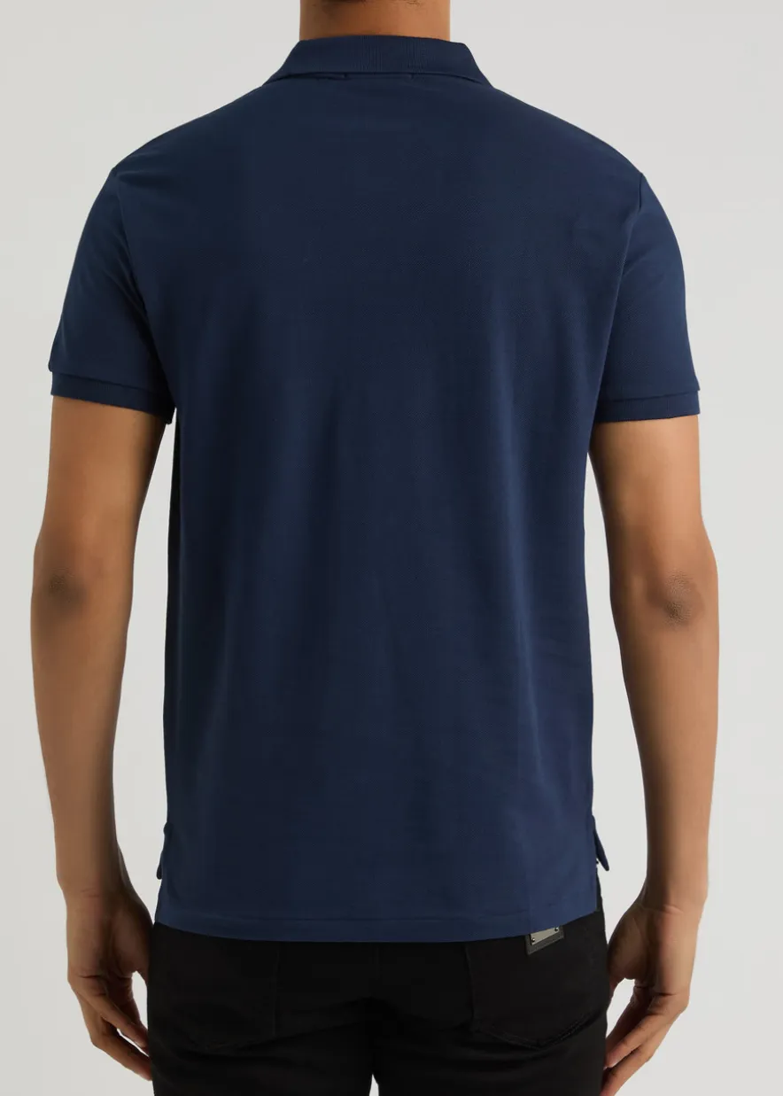 Navy slim piqué cotton polo shirt
