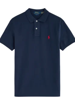 Navy slim piqué cotton polo shirt
