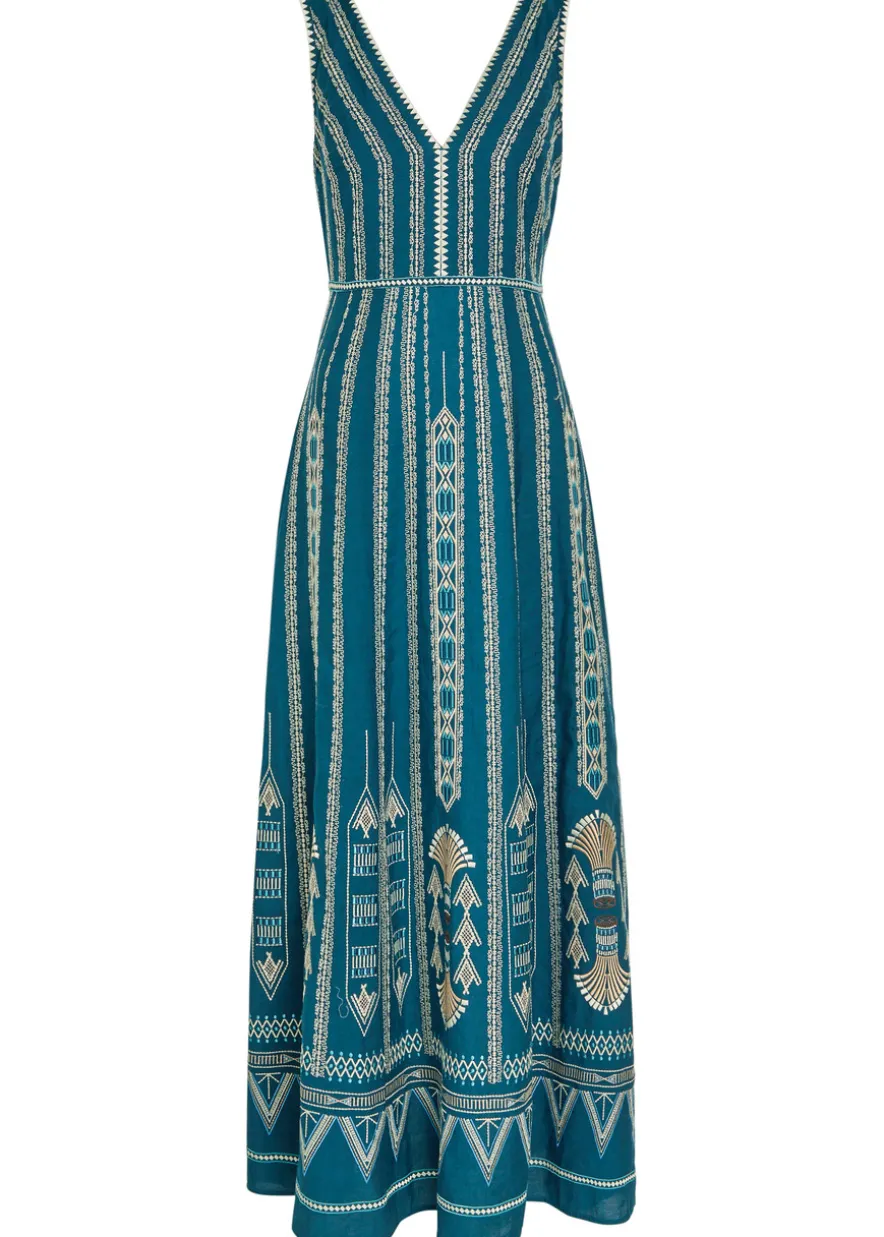 Nellie Ballerina embroidered linen-blend midi dress