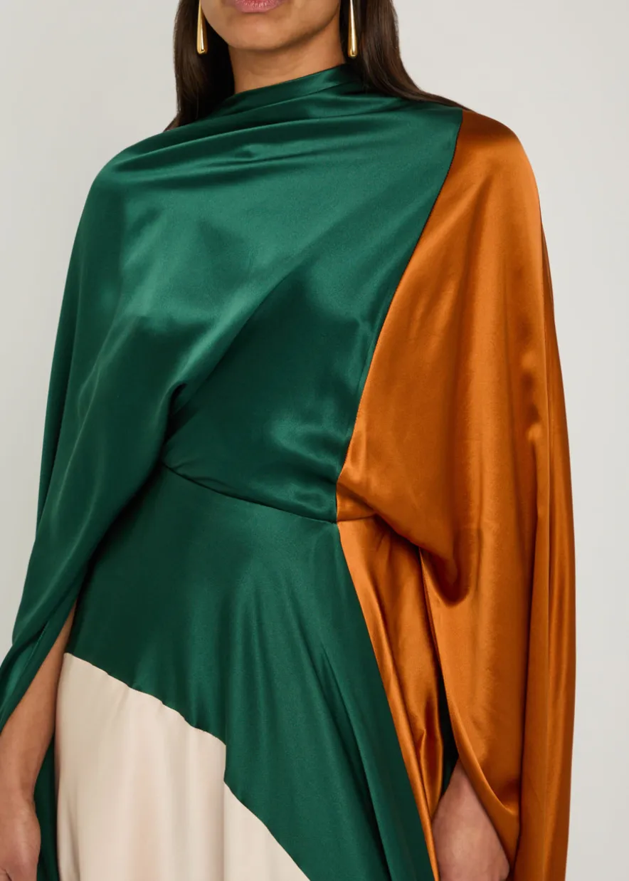 Neolitsea draped colour-block silk maxi dress