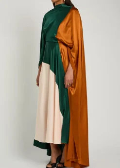 Neolitsea draped colour-block silk maxi dress