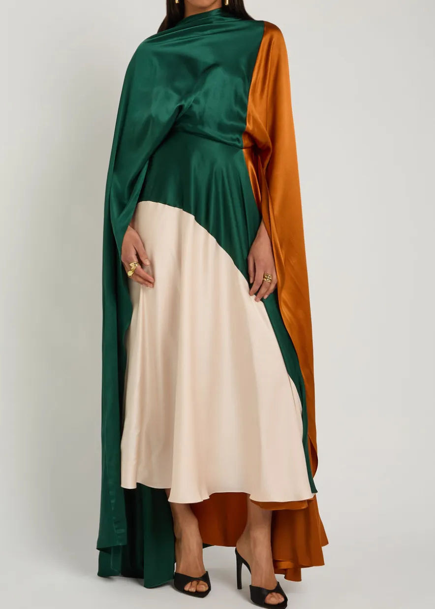 Neolitsea draped colour-block silk maxi dress