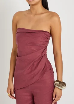 Nera ruched strapless linen top