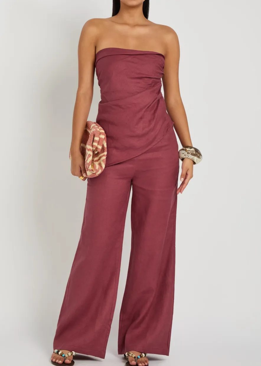 Nera ruched strapless linen top