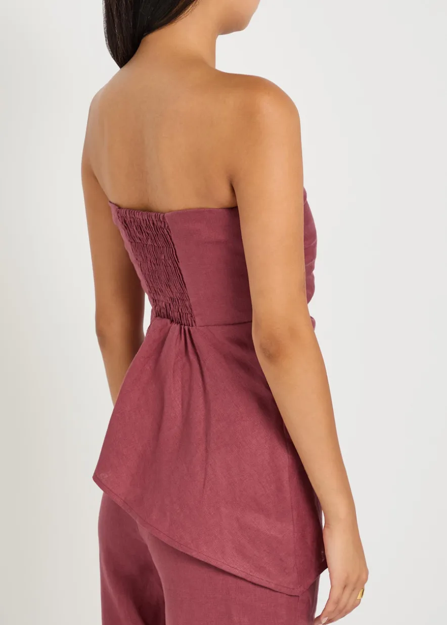 Nera ruched strapless linen top