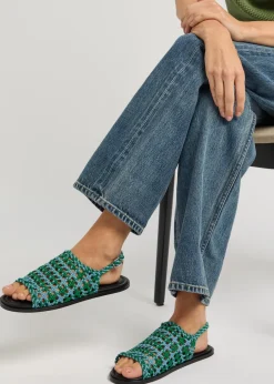 Net woven leather sandals