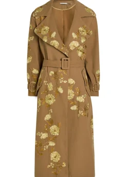 Nevada floral-embroidered canvas trench coat