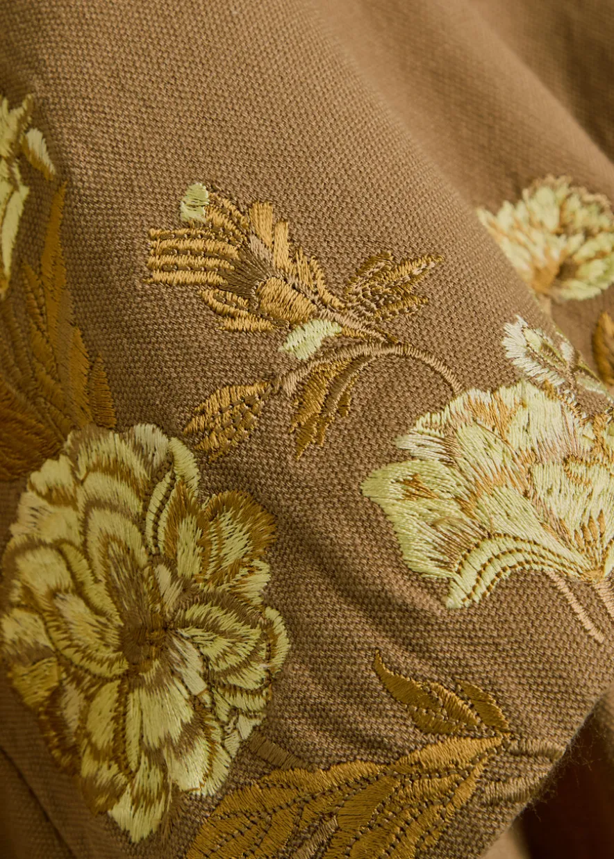 Nevada floral-embroidered canvas trench coat
