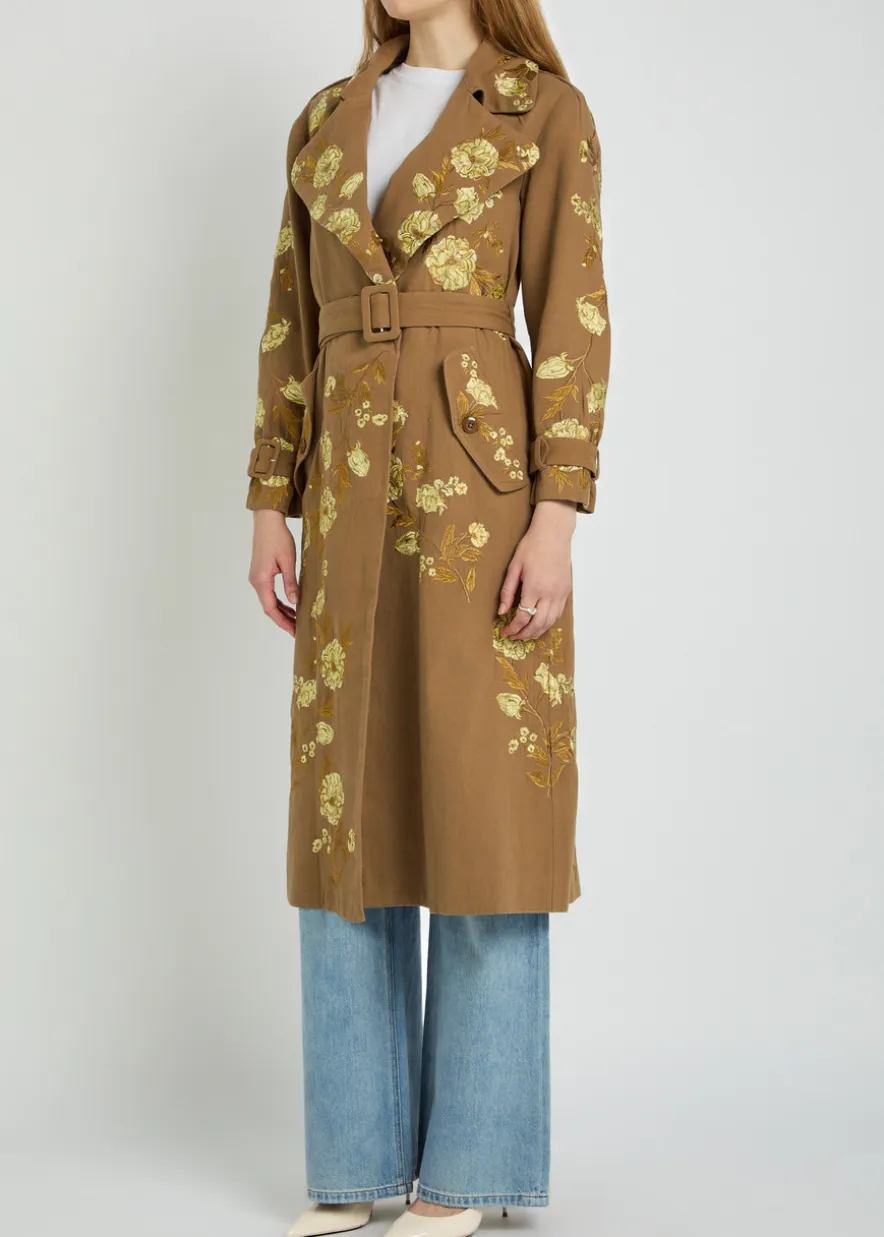 Nevada floral-embroidered canvas trench coat