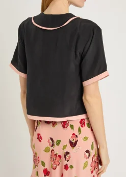 Nicolina floral-embroidered silk top