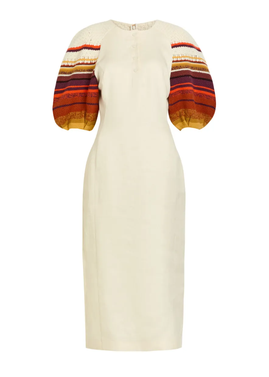 Nomo striped-knit linen midi dress