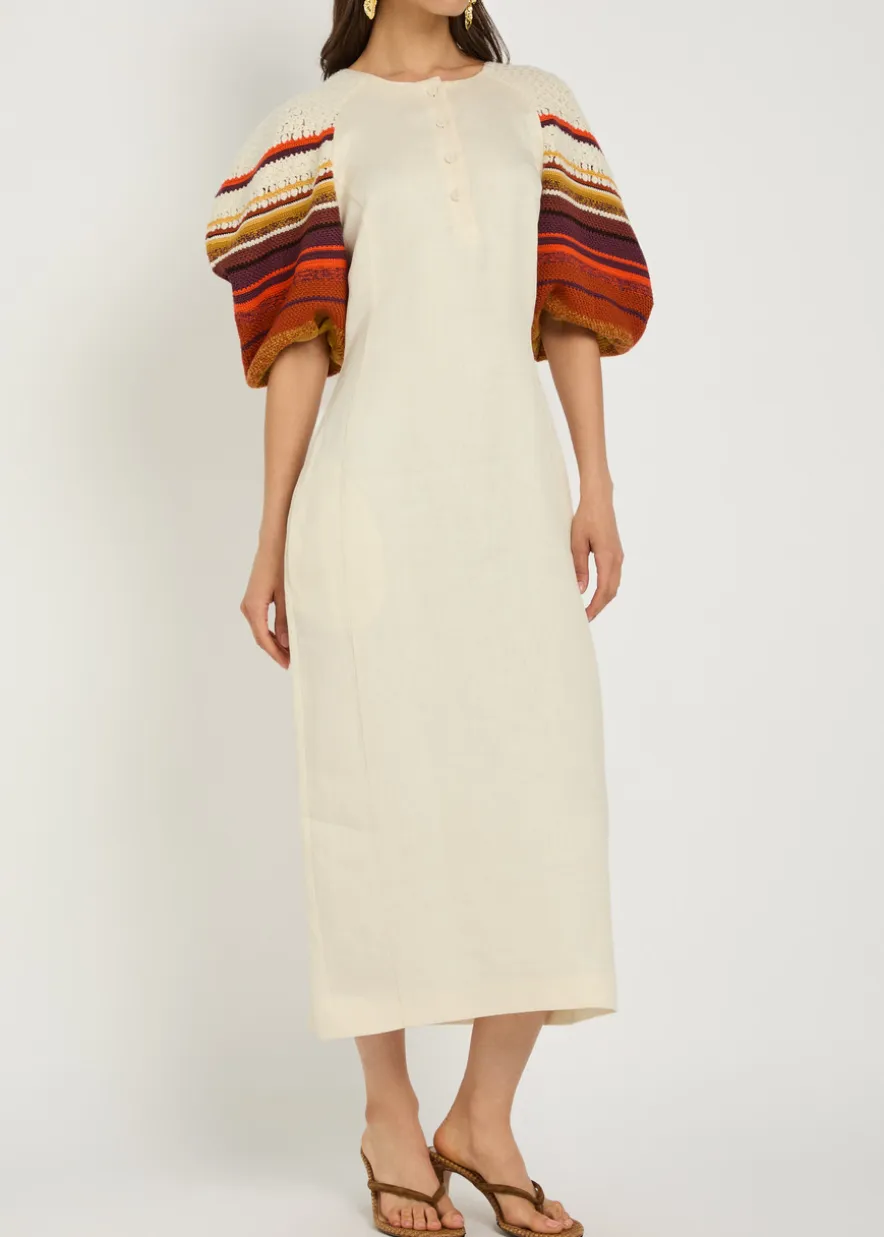 Nomo striped-knit linen midi dress