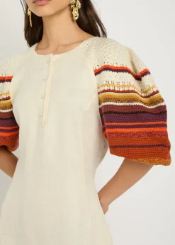 Nomo striped-knit linen midi dress