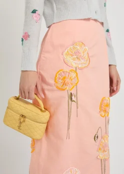 Norma floral-embroidered cotton and linen-blend midi skirt