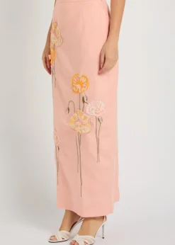 Norma floral-embroidered cotton and linen-blend midi skirt